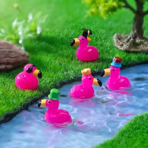 Mini Flamingo Figurine Resin Pink Miniature Statue For DIY Fairy Garden Micro Landscape Terrarium Potted Plants Desk Decor