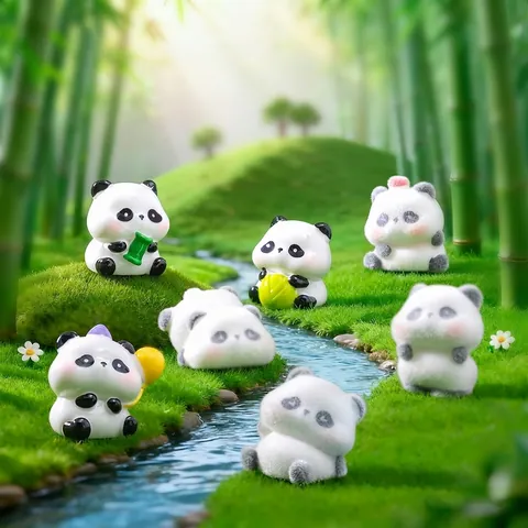 Cute Panda Micro Landscape Ornament Resin Flocked Mini Panda Figurine For Desktop Car Interior DIY Decoration Gifts