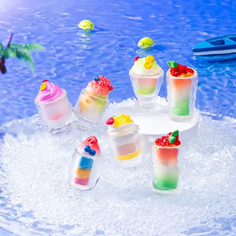Miniature Summer Rainbow Ice Cream Food Play Resin Cup DIY Accessories Micro Landscape Desktop Decoration Small Ornaments