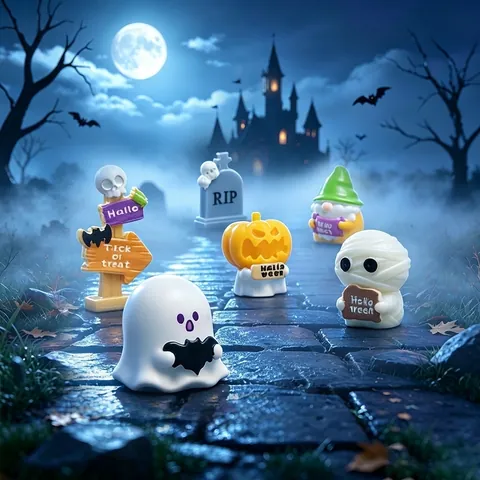 Halloween Micro Landscape Resin Figurine Mini Gnome Mummy Ghost Pumpkin Tombstone Desktop Ornament DIY Decorative Accessory