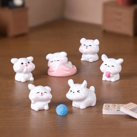 Cute Happy White Dog Resin Miniature Figurine Kawaii Puppy Animal Micro Landscape Ornament For DIY Dollhouse Desktop Decor