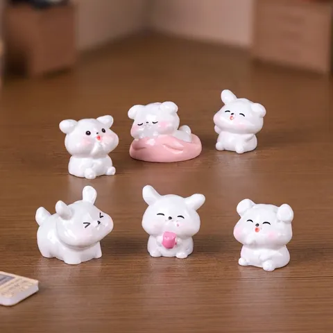 Cute Happy White Dog Resin Miniature Figurine Kawaii Puppy Animal Micro Landscape Ornament For DIY Dollhouse Desktop Decor