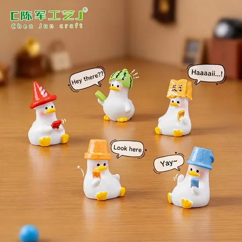 Mini Resin Duck Figurine Micro Landscape Decorations Cute Watermelon Duck Desktop Ornament For Dollhouse DIY Accessories