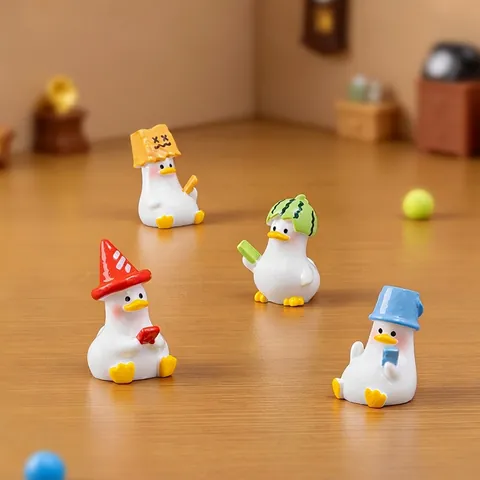 Mini Resin Duck Figurine Micro Landscape Decorations Cute Watermelon Duck Desktop Ornament For Dollhouse DIY Accessories