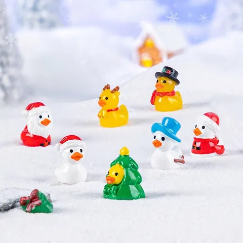 Miniature Christmas Yellow Duck Figurines Resin Small Ornaments For Micro Landscape DIY Snow Scenery Santa Reindeer Snowman