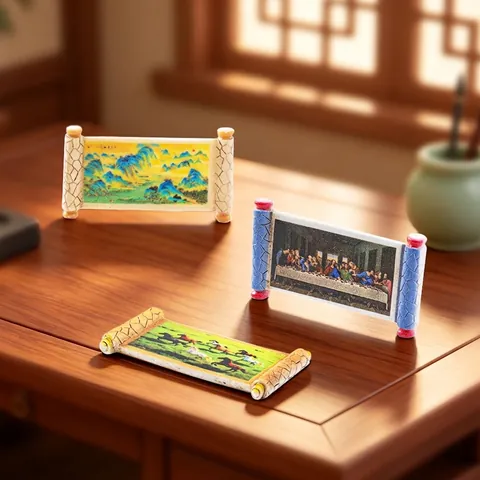 Miniature Famous Painting Scroll Resin Ornaments For Dollhouse DIY Micro Landscape Desktop Decoration Creative Mini Scroll