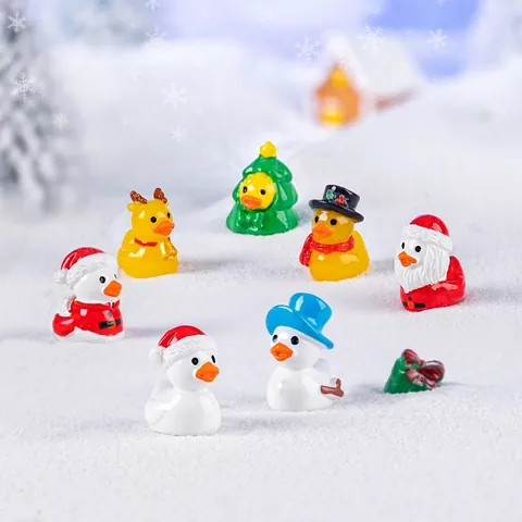 Miniature Christmas Yellow Duck Figurines Resin Small Ornaments For Micro Landscape DIY Snow Scenery Santa Reindeer Snowman
