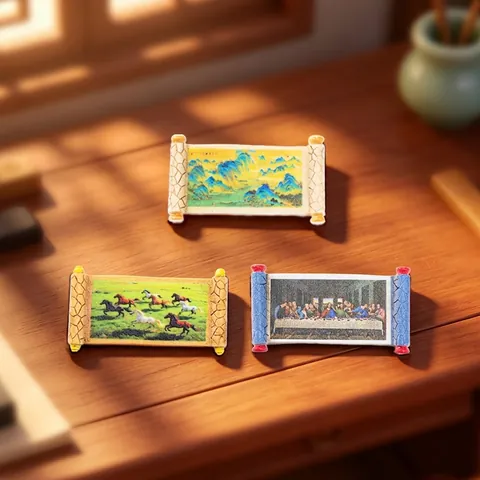 Miniature Famous Painting Scroll Resin Ornaments For Dollhouse DIY Micro Landscape Desktop Decoration Creative Mini Scroll