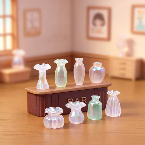Miniatur Irisierend Harz Vase Puppenhaus DIY Deko Zubehör Mini Blumentopf Schreibtisch Ornamente Für Heim Mikrolandschaft