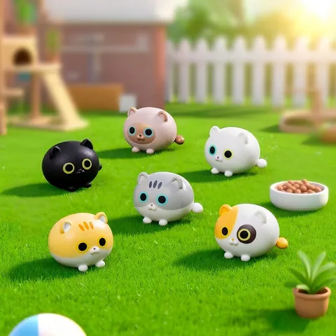 Mini Cat Bean Figurines Cute Micro Landscape Ornaments PVC Cartoon Feline Statues For DIY Gardening Home Desktop Decoration