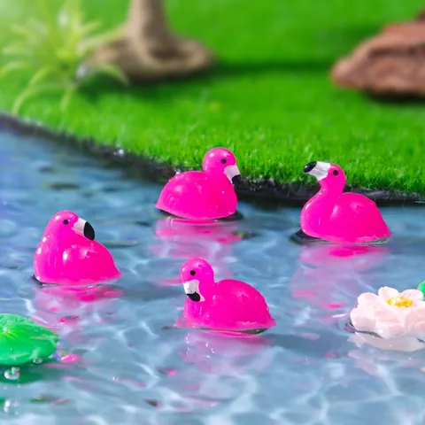 Mini Flamingo Resin Figurine Pink Cartoon Bird Statue Miniature Micro Landscape Bonsai DIY Decorative Accessory Ornament