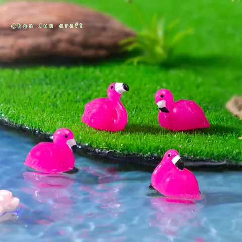 Mini Flamingo Resin Figurine Pink Cartoon Bird Statue Miniature Micro Landscape Bonsai DIY Decorative Accessory Ornament