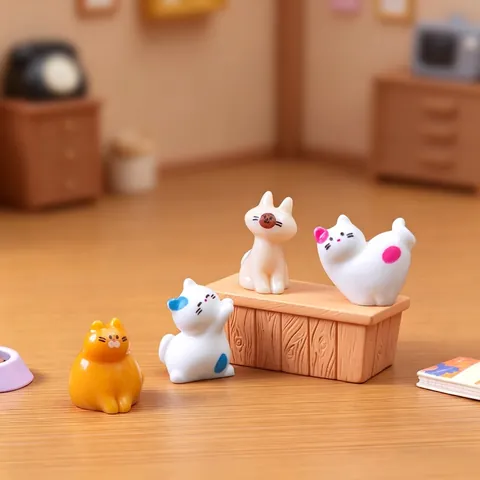 Mini Cute Resin Cat Figurines Micro Landscape Decor Miniature Kitten Statues For Dollhouse DIY Fairy Garden Desktop Ornament