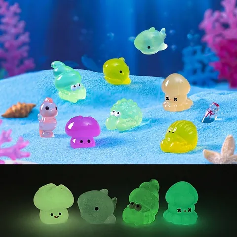 Luminous Ocean Animal Resin Miniatures Glow In The Dark Hermit Crab Shark Octopus Seahorse Micro Landscape Aquarium Decor