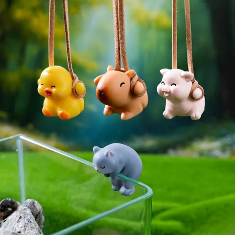 Cute Resin Capybara Pig Cat Duck Hanging Ornament For Fish Tank Car Rearview Mirror DIY Home Garden Landscape Decor Gift