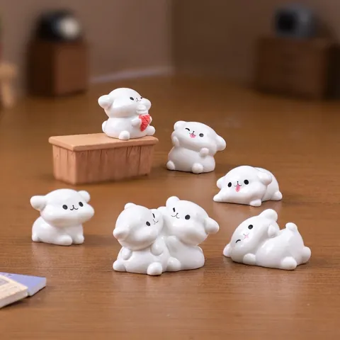 Miniature Resin White Puppy Figurine Micro Landscape DIY Dollhouse Accessories Desktop Decorative Dog Ornament