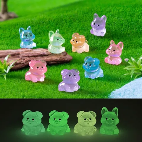Miniature Luminous Pug Dog Figurine Resin Glow In Dark Animal Statue For Fairy Garden Landscaping DIY Craft Decor Accessories