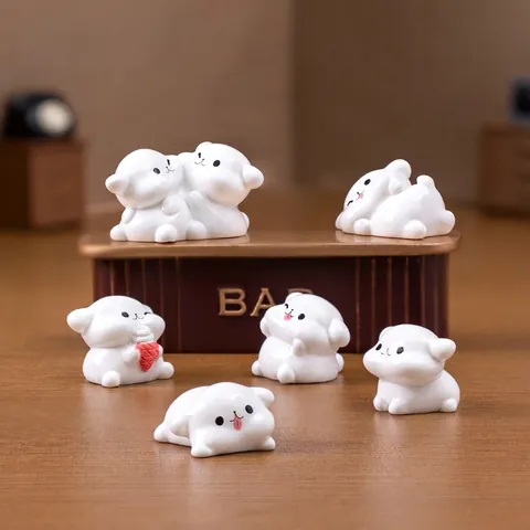 Miniature Resin White Puppy Figurine Micro Landscape DIY Dollhouse Accessories Desktop Decorative Dog Ornament
