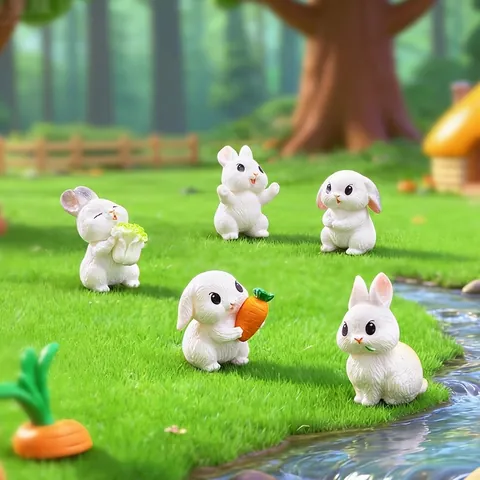 Mini Figuras de Conejo para Micro Paisajismo Jardinería PVC Lindo Conejito Zanahoria Col Adornos en Miniatura para Decoración DIY