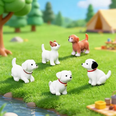 Cute Cartoon Puppy Resin Figurine For Micro Landscape DIY Decoration Small Dog Animal Ornament For Car Dashboard Desktop Decor