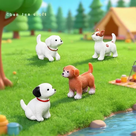 Cute Cartoon Puppy Resin Figurine For Micro Landscape DIY Decoration Small Dog Animal Ornament For Car Dashboard Desktop Decor