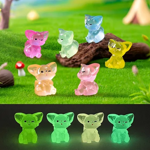 Luminous Mini Fennec Fox Figurine Glow In The Dark Resin Desktop Ornament DIY Micro Landscape Garden Decoration Cartoon Animal Decoration Gift