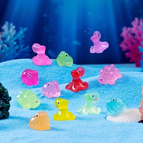 Luminous Resin Marine Animal Figurines Octopus Turtle Squid Glow In The Dark Miniature For Aquarium DIY Micro Landscape Decor