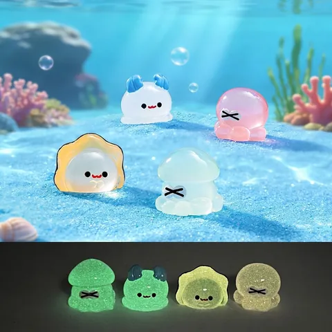 Figurine en Résine d'Animaux Marins Miniatures Lumineux Méduse Poulpe Ornements pour Aménagement d'Aquarium Décoration DIY