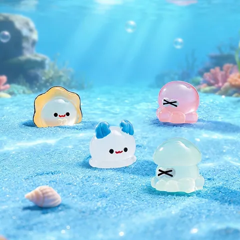 Figurine en Résine d'Animaux Marins Miniatures Lumineux Méduse Poulpe Ornements pour Aménagement d'Aquarium Décoration DIY