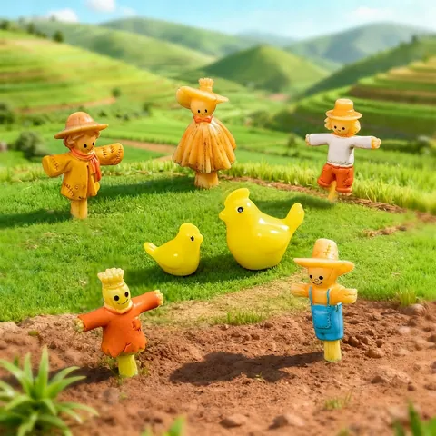 Mini Pastorale Vogelverschrikker Hars Figuurtje Micro Landschap Landelijke Boerderij Fee Tuin Decoratie DIY Ornament Vogel Standbeeld