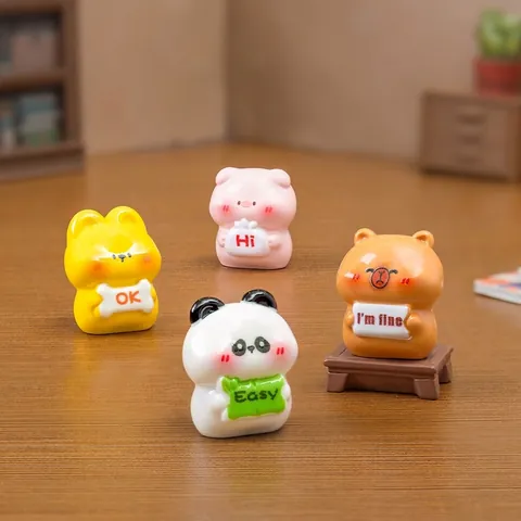 Cartoon Animal Miniature Figurines Resin Holding Sign Pig Panda Dog Capybara Micro Landscape Dollhouse DIY Desktop Decor Ornaments