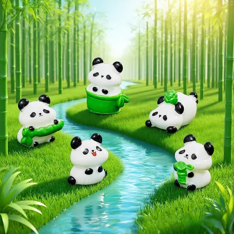 Miniature Panda Figurines Cartoon Cute Resin Animal Statues For Micro Landscape Fairy Garden DIY Desktop Decor Ornament