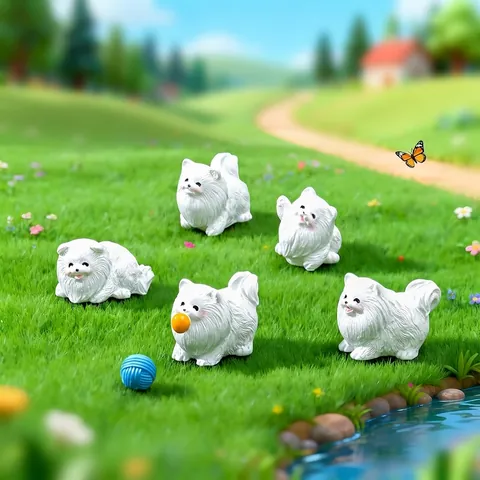 Cute Resin Pomeranian Dog Figurines Mini Puppy Poses For Micro Landscape DIY Garden Decor Miniature Animal Desk Ornament
