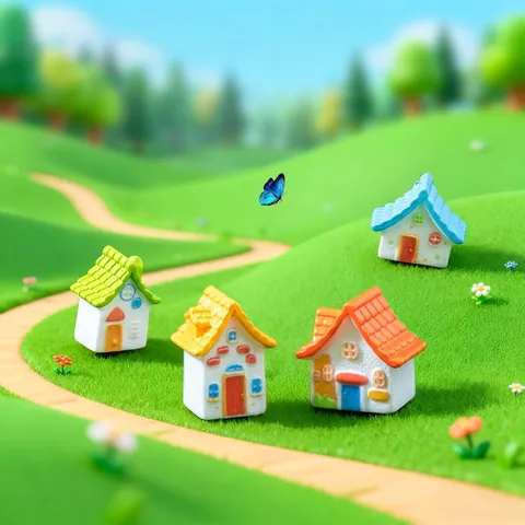Miniature Fairy Garden Village Houses Resin Small Cottage Figurines Micro Landscape DIY Terrarium Craft Accessories For Succulent Pots Decoration
