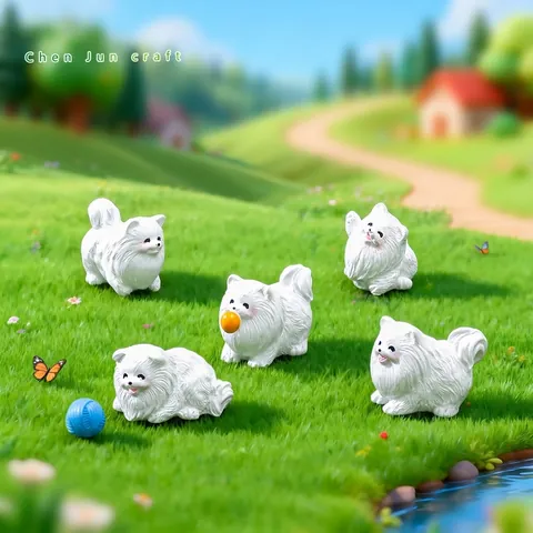 Cute Resin Pomeranian Dog Figurines Mini Puppy Poses For Micro Landscape DIY Garden Decor Miniature Animal Desk Ornament