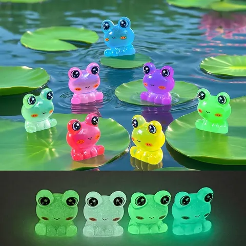 Luminous Cute Frog Miniature Resin Ornament Glow in the Dark Mini Frog Figurines for DIY Garden Micro Landscape Decor Accessories