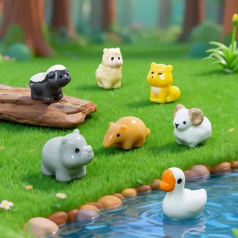 Mini Resin Animal Figurines Micro Landscape Ornaments Cute Fox Ostrich Seal Miniature For Fairy Garden DIY Dollhouse Decor Desktop Ornaments Car Ornaments