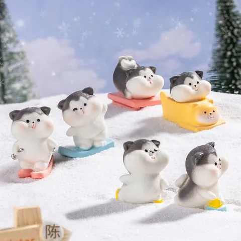 Figuritas en miniatura de gatos esquiando de resina Adorno de gatito de deportes de invierno para micro paisaje DIY Decoración de paisajes de nieve Accesorios de escritorio