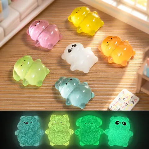 Miniature Luminous Resin Animal Figurines Lying Flat Panda Dog Cat Pig Bear Rabbit Glow In The Dark DIY Micro Landscape Ornaments