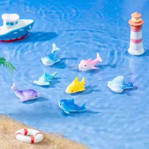 Figurines d'Animaux Marins Flottantes en Résine Ornements de Micro-paysage Dauphin Requin Baleine Raie Accessoires Déco Aquarium