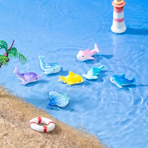 Figurines d'Animaux Marins Flottantes en Résine Ornements de Micro-paysage Dauphin Requin Baleine Raie Accessoires Déco Aquarium