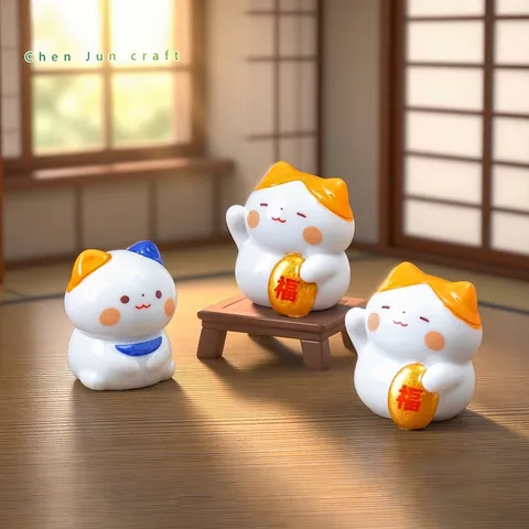 Japanese Lucky Cat Micro Landscape Resin Figurine Cute Miniature Cat Ornament For Car Desktop DIY Decoration
