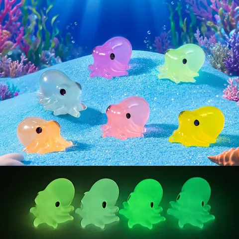 Mini Luminous Resin Octopus Figurine Glow In The Dark Miniature Octopus Ornament For Fish Tank Aquarium Garden DIY Craft Decor