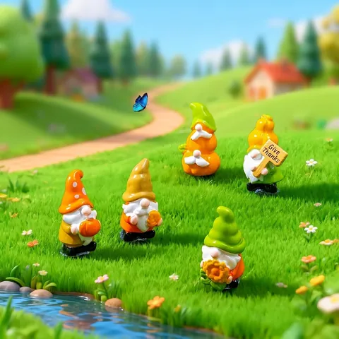Thanksgiving Pumpkin Gnome Figurine Resin Mini Cartoon Dwarf Statue Micro Landscape DIY Decorative Accessories Home Ornament