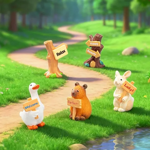 Miniature Landscape Simulation Animal Figurines Creative Resin Duck Rabbit Capybara Holding Signs Micro Garden Desk Decor