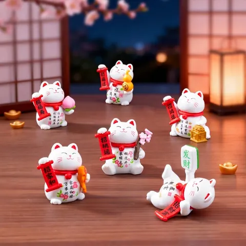 Creative Cute Lucky Cat Micro Landscape Mini Figurine PVC Injection Molding Cartoon Dollhouse Tabletop Decoration Home Decor