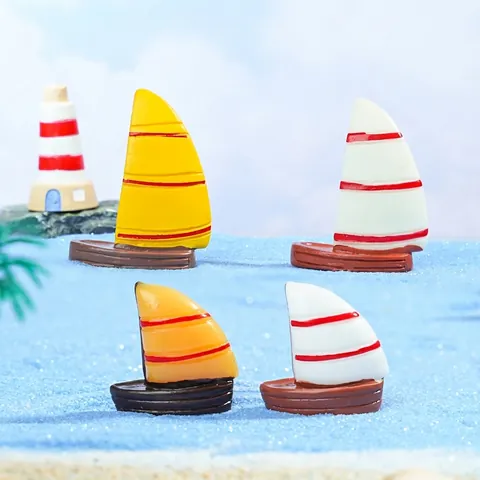 Miniature Resin Sailboat Ornaments Marine Theme DIY Micro Landscape Decoration Nautical Double Sail Small Boat Accessories