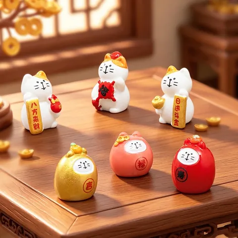 Cartoon Resin Lucky Cat Figurine Mini Maneki Neko Statue For DIY Micro Landscape Dollhouse Car Desk Decor Wealth Ornament