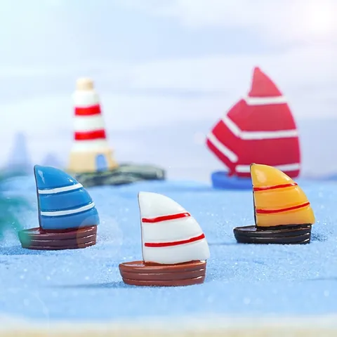 Miniature Resin Sailboat Ornaments Marine Theme DIY Micro Landscape Decoration Nautical Double Sail Small Boat Accessories