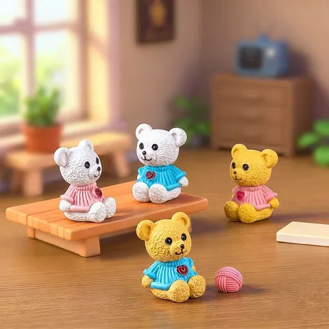 Mini Resin Teddy Bear Figurines Cartoon Micro Landscape Decor Dollhouse DIY Accessories Small Heart Sweater Bear Ornaments
